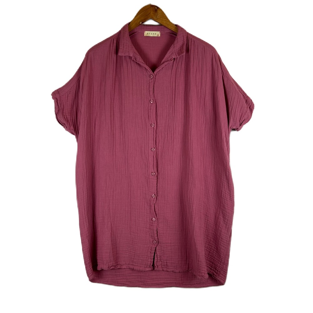 STARK X Mauve Crinkle‎ Gauze Button Front Oversized Tunic Shirt Top XS